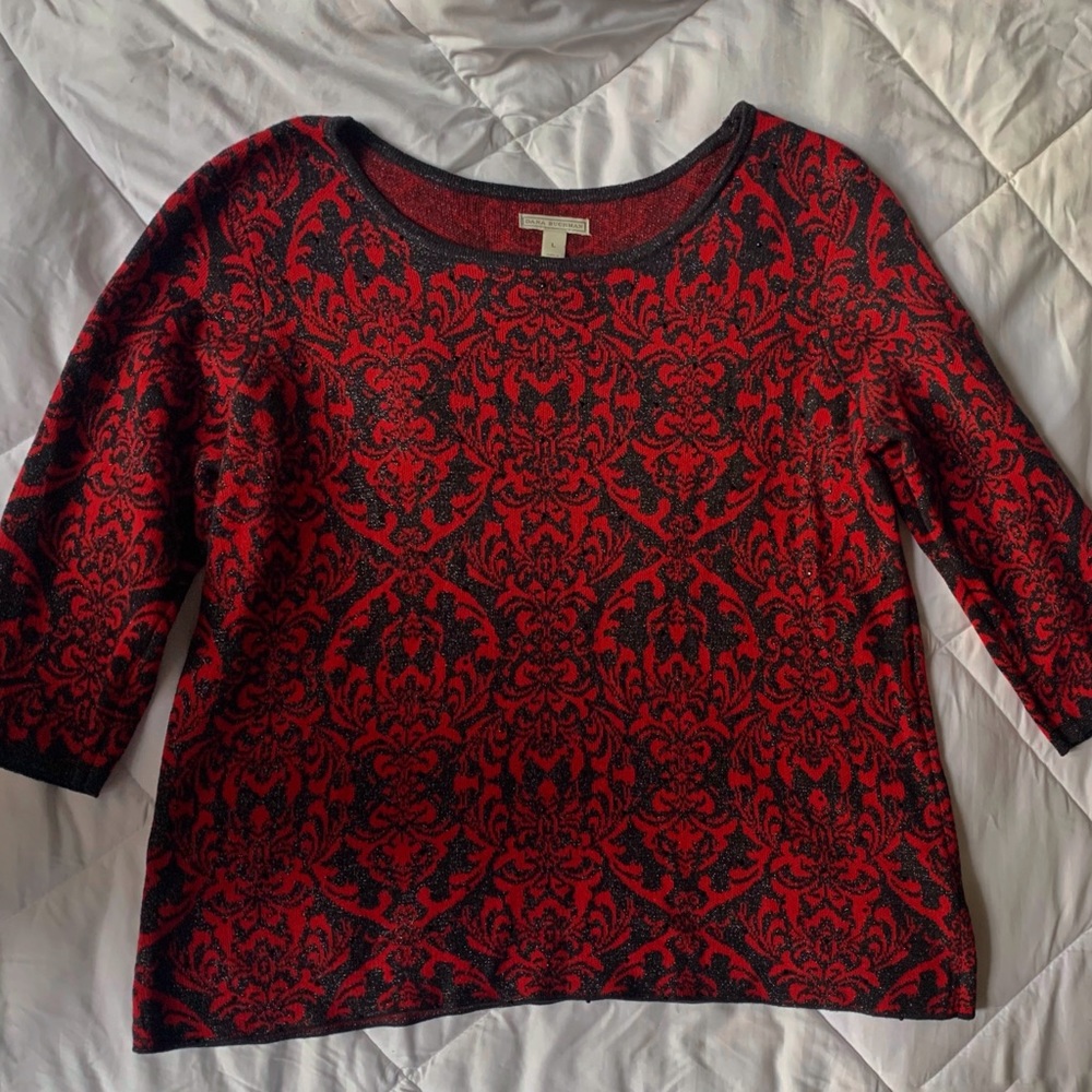 NWOT Dana Buchman Red and Black Pullover Knit Sweater